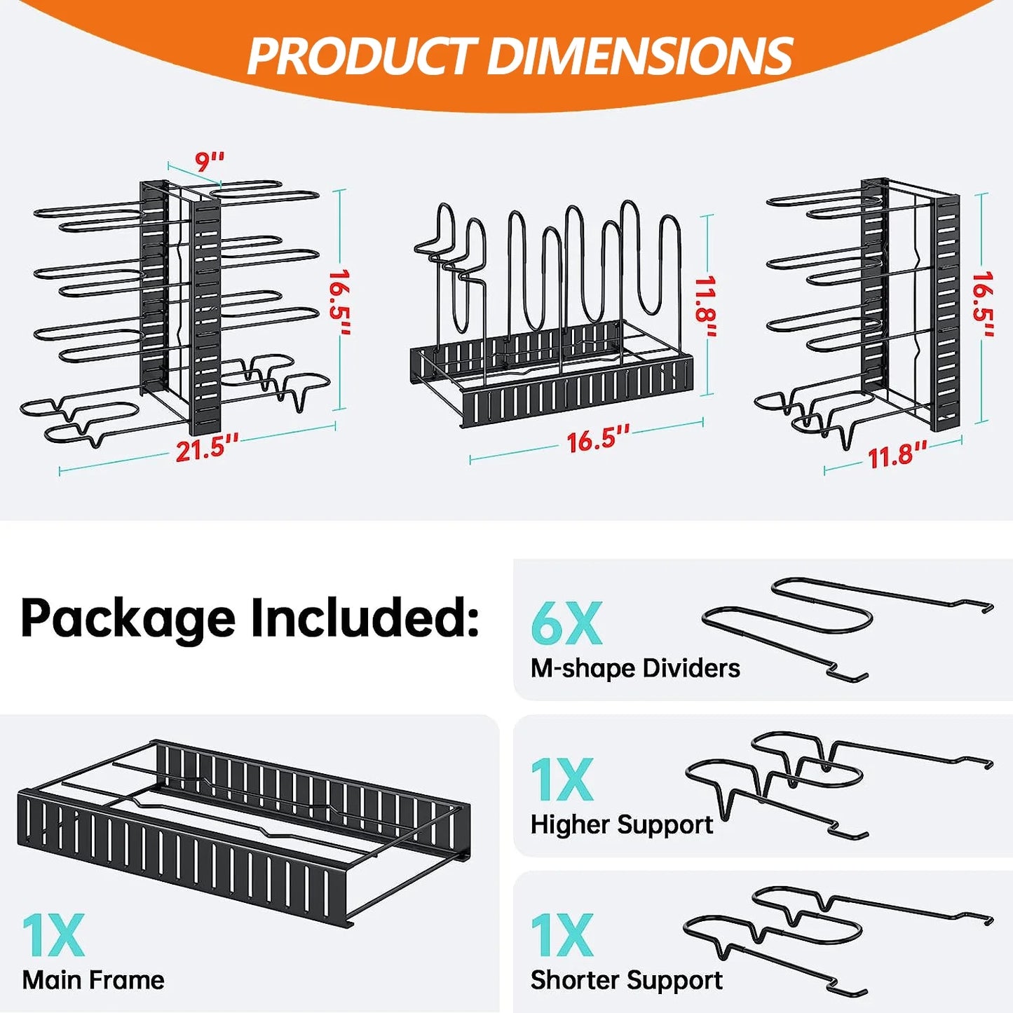 Adjustable 8-Tier Pots and Pans Organizer Rack - Heavy-Duty Metal Storage Solution with Anti-Slip Silicone Pads for Kitchen Cabinet Organization