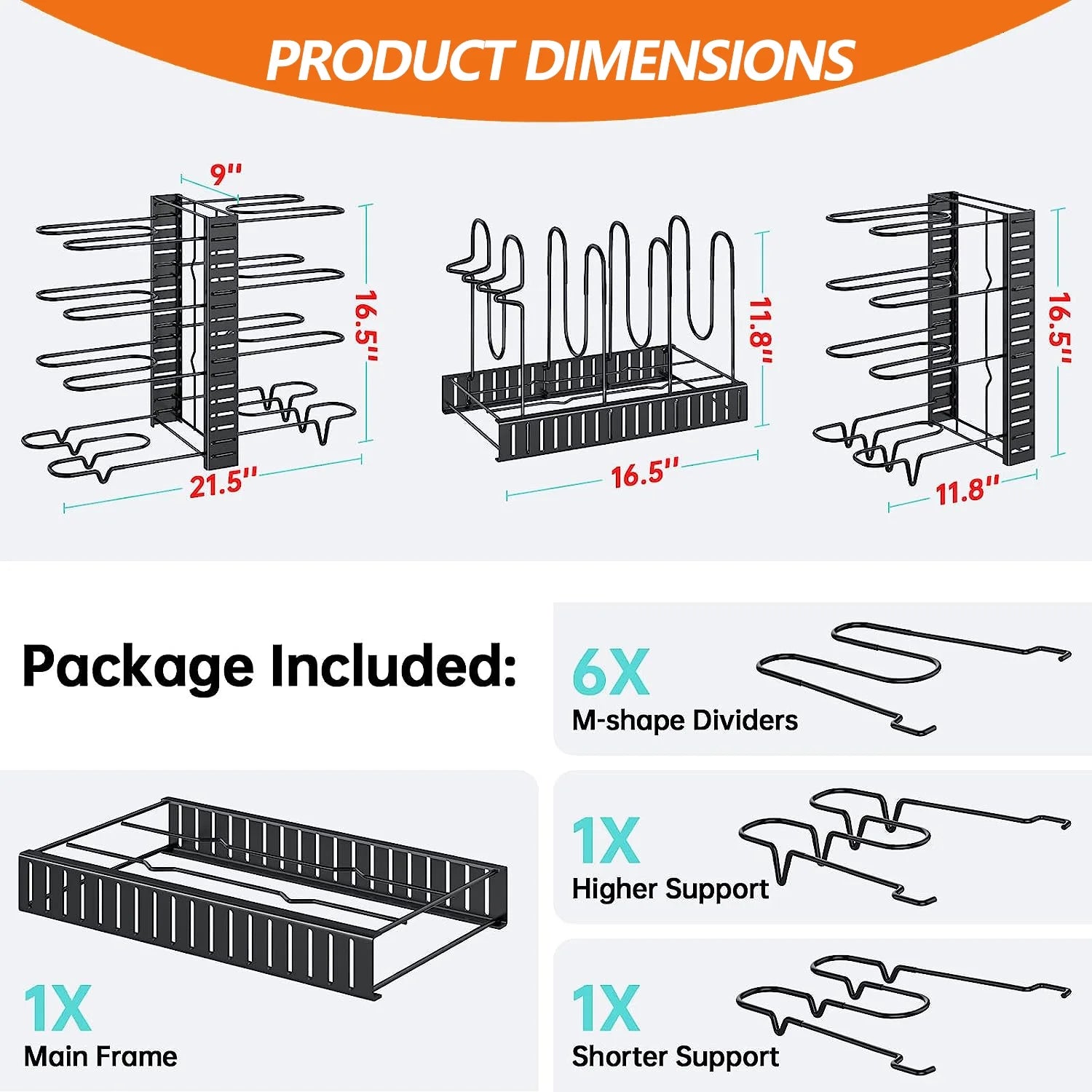 Adjustable 8-Tier Pots and Pans Organizer Rack - Heavy-Duty Metal Storage Solution with Anti-Slip Silicone Pads for Kitchen Cabinet Organization
