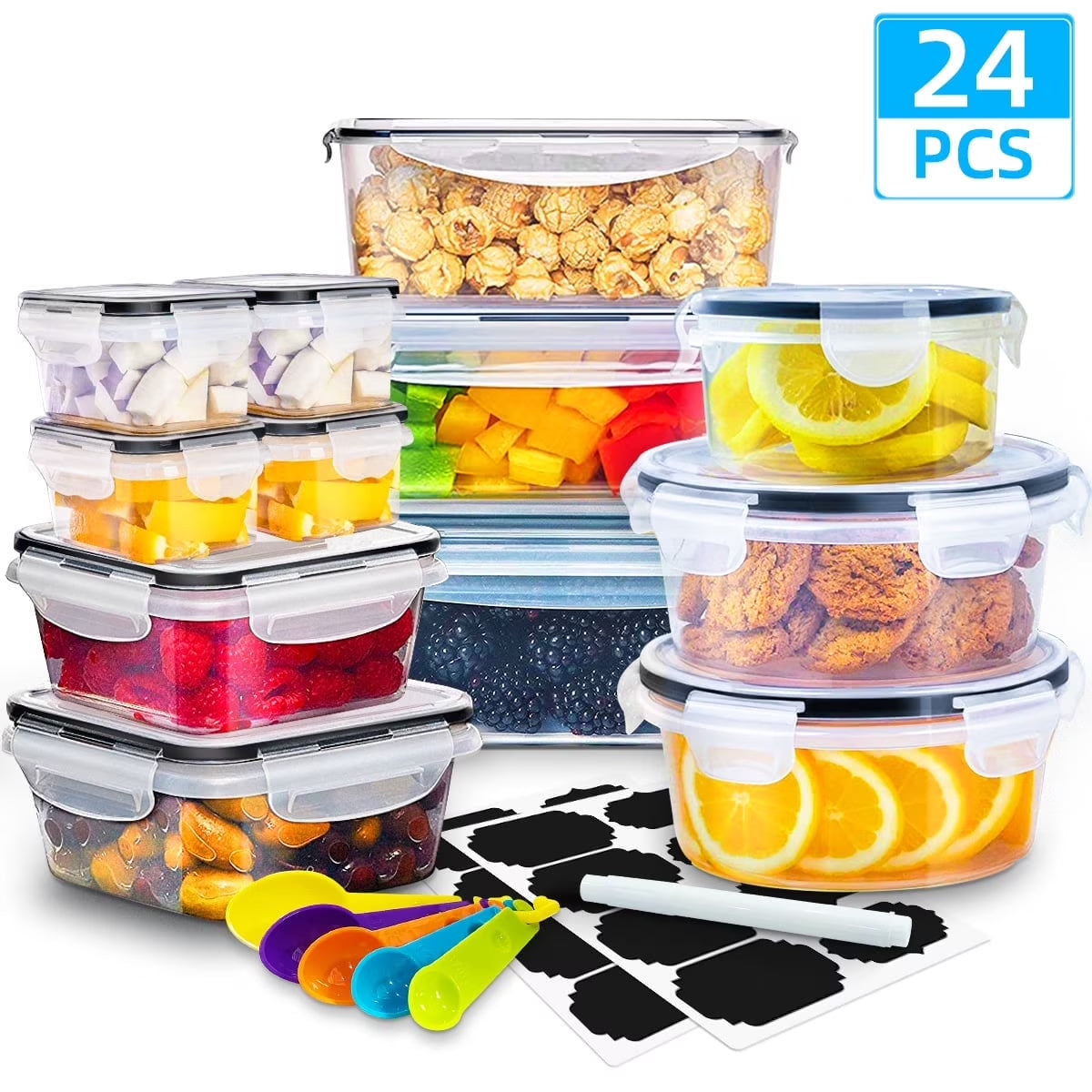 24-Piece BPA-Free Airtight Food Storage Container Set with Lids - Ideal for Pantry and Kitchen Organization, Includes Lunch Containers with Free Labels and Marker (12 Containers and 12 Lids)