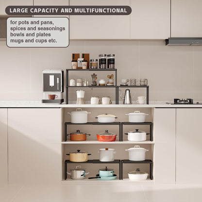Expandable Kitchen Countertop Organizer, 2 Pack Stackable Cabinet Shelf Risers, Metal Spice Rack Heavy Duty Counter Organizer Storage for Kitchen, Pantry, Cupboard, Rv (8.7In Height,Black)